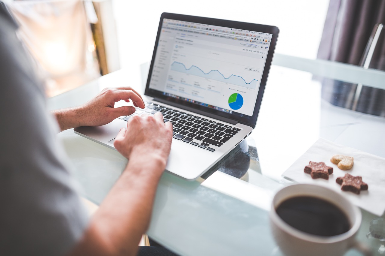 seo specialist laptop analytics (analytics, charts, graphics, marketing, traffic, seo, macboo)
